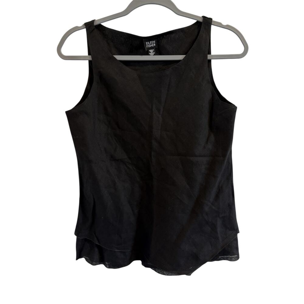 Eileen Fisher Layered Hem Irish Linen Sz S Tank Black Minimalist Lagenlook